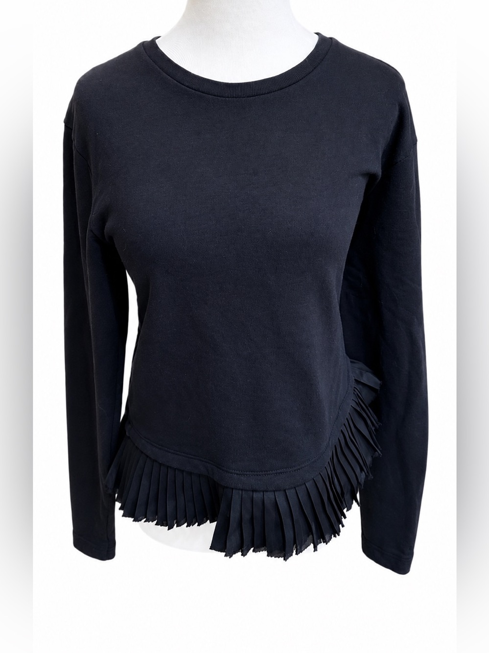 J. Crew Black Long-Sleeve Top with Pleated Hem Small